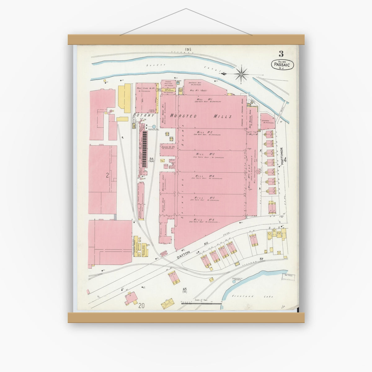Old map wall art mockup — magnetic wood frame on white wall — Sanborn Fire Insurance Map from Passaic, Passaic County, New Jersey (1903), Sheet #0003