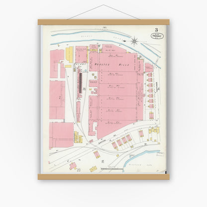 Old map wall art mockup — magnetic wood frame on white wall — Sanborn Fire Insurance Map from Passaic, Passaic County, New Jersey (1903), Sheet #0003