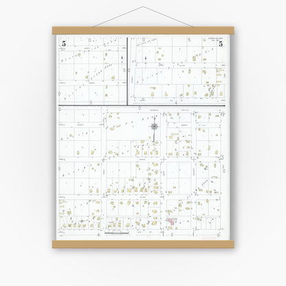 Old map wall art mockup — magnetic wood frame on white wall — Sanborn Fire Insurance Map from Janesville, Waseca County, Minnesota (1947), Sheet #0005