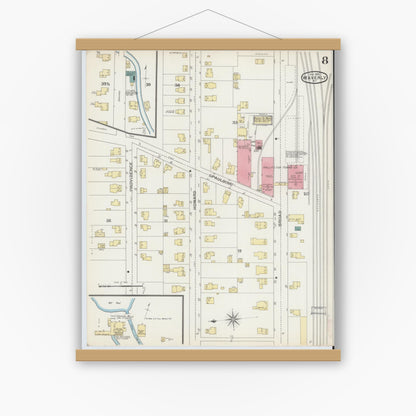 Old map wall art mockup — magnetic wood frame on white wall — Sanborn Fire Insurance Map from Waverly, Tioga County, New York (1893), Sheet #0008