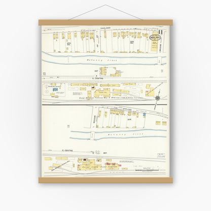 Old map wall art mockup — magnetic wood frame on white wall — Sanborn Fire Insurance Map from Ashland, Schuylkill County, Pennsylvania (1921), Sheet #0011