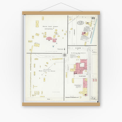 Old map wall art mockup — magnetic wood frame on white wall — Sanborn Fire Insurance Map from Celina, Mercer County, Ohio (1907), Sheet #0010