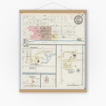 Old map wall art mockup — magnetic wood frame on white wall — Sanborn Fire Insurance Map from Mound City, Pulaski County, Illinois (1889) - Complete Map Set