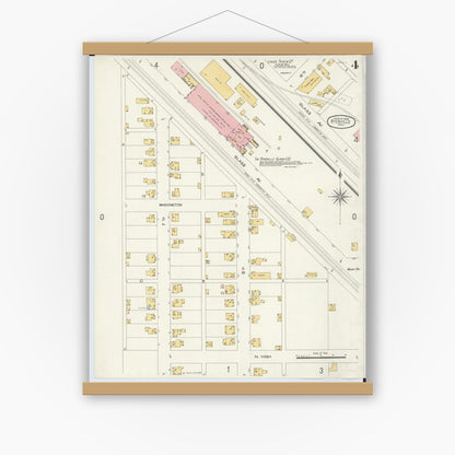 Old map wall art mockup — magnetic wood frame on white wall — Sanborn Fire Insurance Map from Byesville, Guernsey County, Ohio (1905), Sheet #0004