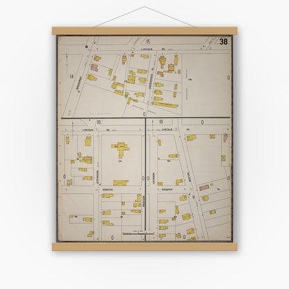 Old map wall art mockup — magnetic wood frame on white wall — Sanborn Fire Insurance Map from Saratoga, Saratoga County, New York (1900), Sheet #0038
