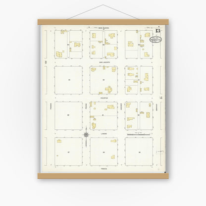Old map wall art mockup — magnetic wood frame on white wall — Sanborn Fire Insurance Map from Henrietta, Clay County, Texas (1912), Sheet #0013