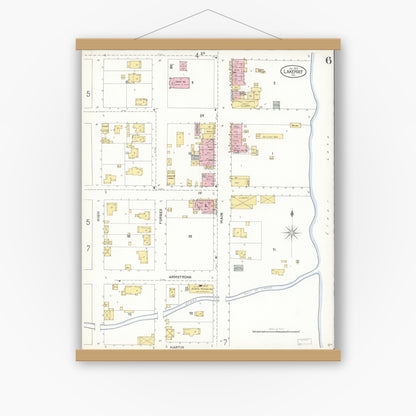 Old map wall art mockup — magnetic wood frame on white wall — Sanborn Fire Insurance Map from Lakeport, Lake County, California (1905), Sheet #0006