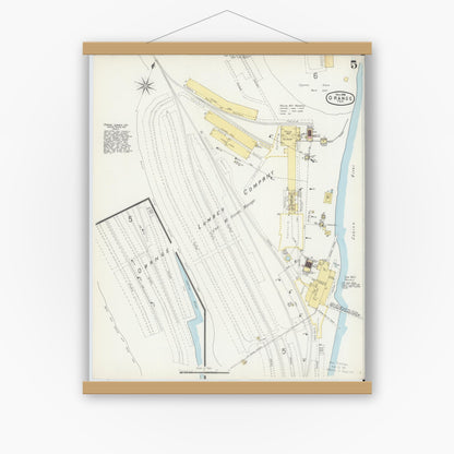 Old map wall art mockup — magnetic wood frame on white wall — Sanborn Fire Insurance Map from Orange, Orange County, Texas (1896), Sheet #0005