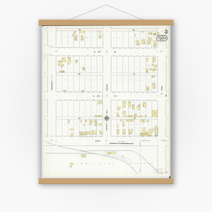Old map wall art mockup — magnetic wood frame on white wall — Sanborn Fire Insurance Map from Tower, Saint Louis County, Minnesota (1909), Sheet #0003