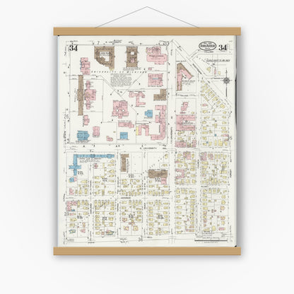 Old map wall art mockup — magnetic wood frame on white wall — Sanborn Fire Insurance Map from Ann Arbor, Washtenaw County, Michigan (1925), Sheet #0034