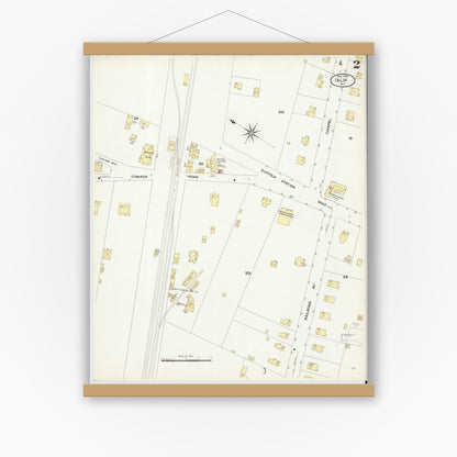 Old map wall art mockup — magnetic wood frame on white wall — Sanborn Fire Insurance Map from Islip, Suffolk County, New York (1909), Sheet #0002
