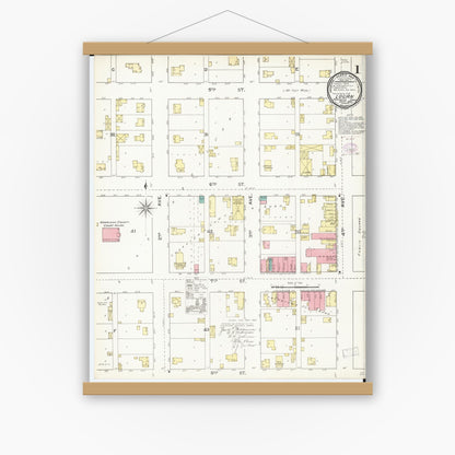 Old map wall art mockup — magnetic wood frame on white wall — Sanborn Fire Insurance Map from Logan, Harrison County, Iowa (1893) â€” Complete Set