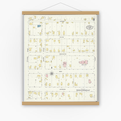 Old map wall art mockup — magnetic wood frame on white wall — Sanborn Fire Insurance Map from Cuba, Fulton County, Illinois (1909), Sheet #0003