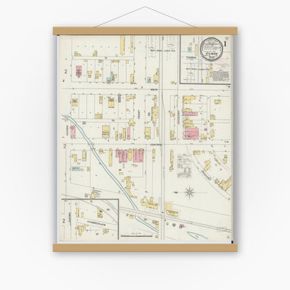 Old map wall art mockup — magnetic wood frame on white wall — Sanborn Fire Insurance Map from Gilman, Iroquois County, Illinois (1897) - Complete Map Set