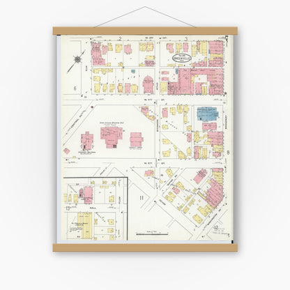 Old map wall art mockup — magnetic wood frame on white wall — Sanborn Fire Insurance Map from Greenville, Darke County, Ohio (1910), Sheet #0007