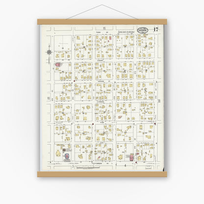 Old map wall art mockup — magnetic wood frame on white wall — Sanborn Fire Insurance Map from Orange, Orange County, Texas (1919), Sheet #0017