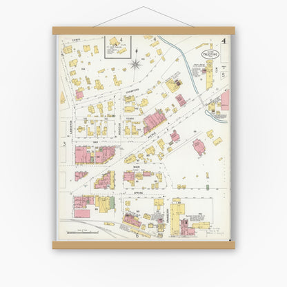 Old map wall art mockup — magnetic wood frame on white wall — Sanborn Fire Insurance Map from Palestine, Anderson County, Texas (1900), Sheet #0004