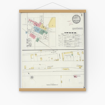 Old map wall art mockup — magnetic wood frame on white wall — Sanborn Fire Insurance Map from Mount Sterling, Brown County, Illinois (1894) - Complete Map Set
