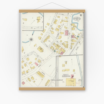 Old map wall art mockup — magnetic wood frame on white wall — Sanborn Fire Insurance Map from Winchester, Middlesex County, Massachusetts (1904), Sheet #0002