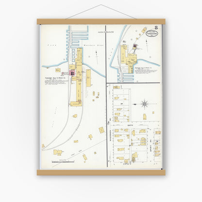 Old map wall art mockup — magnetic wood frame on white wall — Sanborn Fire Insurance Map from Tomahawk, Lincoln County, Wisconsin (1908), Sheet #0008