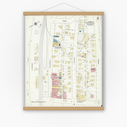 Old map wall art mockup — magnetic wood frame on white wall — Sanborn Fire Insurance Map from Anna, Union County, Illinois (1910), Sheet #0003