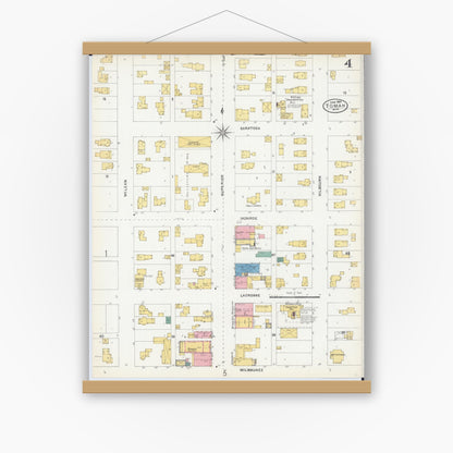 Old map wall art mockup — magnetic wood frame on white wall — Sanborn Fire Insurance Map from Tomah, Monroe County, Wisconsin (1904), Sheet #0004
