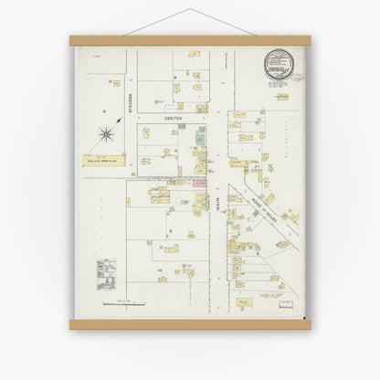 Old map wall art mockup — magnetic wood frame on white wall — Sanborn Fire Insurance Map from Centerville, Alameda County, California (1887), Sheet #0001