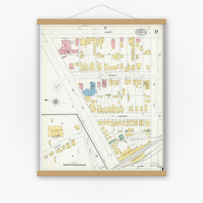 Old map wall art mockup — magnetic wood frame on white wall — Sanborn Fire Insurance Map from Franklin, Venango County, Pennsylvania (1906), Sheet #0009