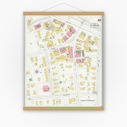 Old map wall art mockup — magnetic wood frame on white wall — Sanborn Fire Insurance Map from South Farmington, Middlesex County, Massachusetts (1903), Sheet #0010