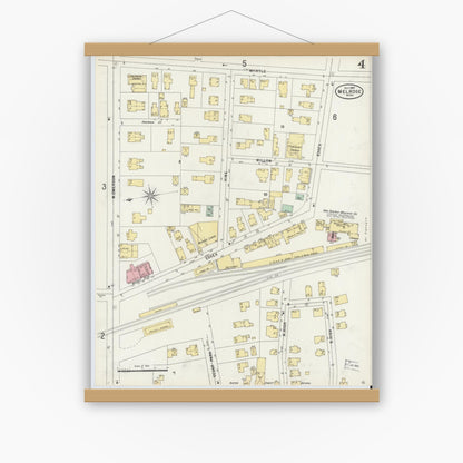 Old map wall art mockup — magnetic wood frame on white wall — Sanborn Fire Insurance Map from Melrose, Middlesex County, Massachusetts (1897), Sheet #0004
