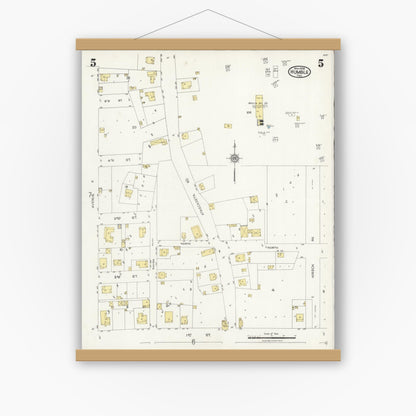 Old map wall art mockup — magnetic wood frame on white wall — Sanborn Fire Insurance Map from Humble, Harris County, Texas (1926), Sheet #0005