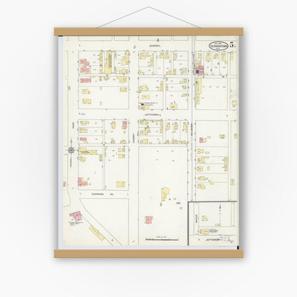 Old map wall art mockup — magnetic wood frame on white wall — Sanborn Fire Insurance Map from Germantown, Montgomery County, Ohio (1912), Sheet #0005