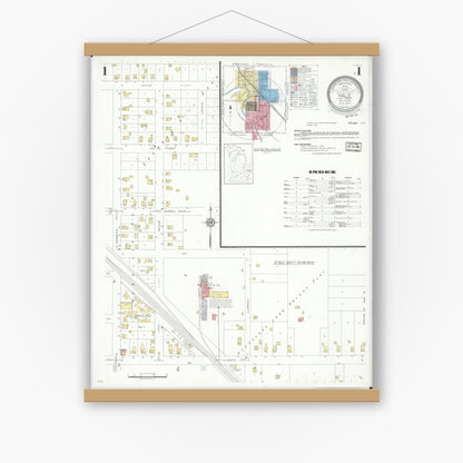 Old map wall art mockup — magnetic wood frame on white wall — Sanborn Fire Insurance Map from Yale, Saint Clair County, Michigan (1937) - Complete Map Set