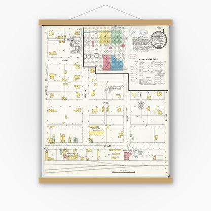 Old map wall art mockup — magnetic wood frame on white wall — Sanborn Fire Insurance Map from Marengo, Iowa County, Iowa (1898) â€” Complete Set