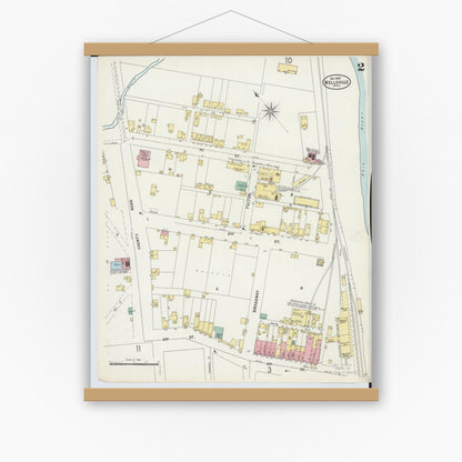 Old map wall art mockup — magnetic wood frame on white wall — Sanborn Fire Insurance Map from Wellsville, Columbiana County, Ohio (1897), Sheet #0002
