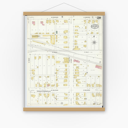 Old map wall art mockup — magnetic wood frame on white wall — Sanborn Fire Insurance Map from Fostoria, Seneca, Hancock, And Wood Counties, Ohio (1908), Sheet #0020