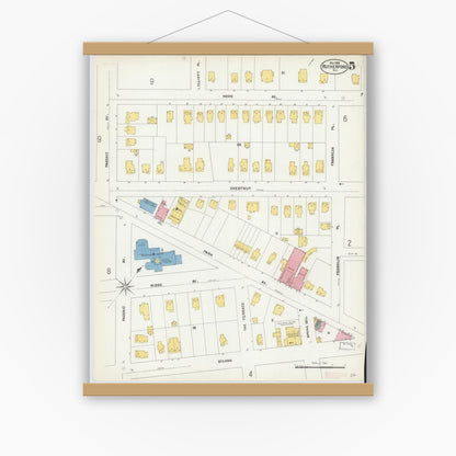 Old map wall art mockup — magnetic wood frame on white wall — Sanborn Fire Insurance Map from Rutherford, Bergen County, New Jersey (1902), Sheet #0005