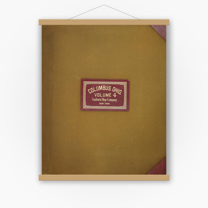 Old map wall art mockup — magnetic wood frame on white wall — Sanborn Fire Insurance Map from Columbus, Franklin County, Ohio (1950), Sheet #0001