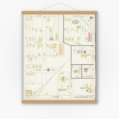 Old map wall art mockup — magnetic wood frame on white wall — Sanborn Fire Insurance Map from Stamford, Jones County, Texas (1913), Sheet #0010