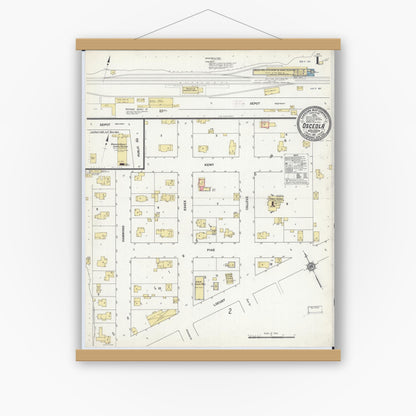 Old map wall art mockup — magnetic wood frame on white wall — Sanborn Fire Insurance Map from Osceola, Polk County, Wisconsin (1911) - Complete Map Set