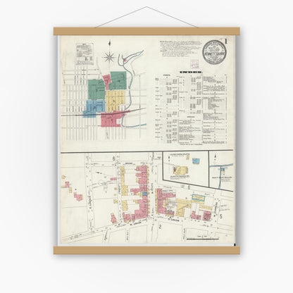 Old map wall art mockup — magnetic wood frame on white wall — Sanborn Fire Insurance Map from Kennett Square, Chester County, Pennsylvania (1908), Sheet #0001