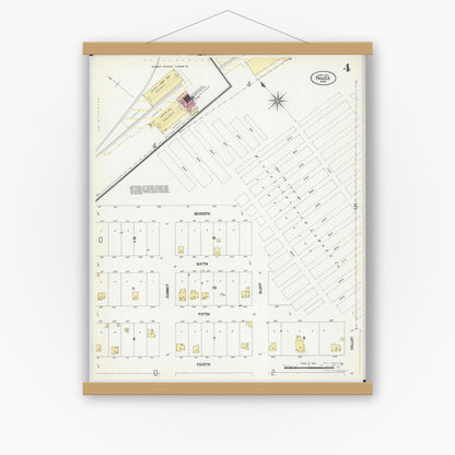 Old map wall art mockup — magnetic wood frame on white wall — Sanborn Fire Insurance Map from Frazee, Becker County, Minnesota (1907), Sheet #0004