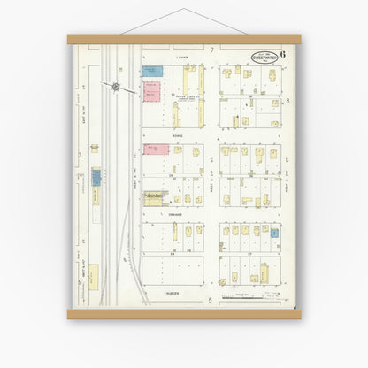 Old map wall art mockup — magnetic wood frame on white wall — Sanborn Fire Insurance Map from Sweetwater, Nolan County, Texas (1914), Sheet #0006