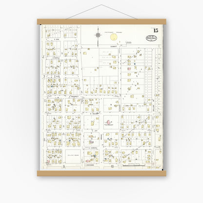 Old map wall art mockup — magnetic wood frame on white wall — Sanborn Fire Insurance Map from Red Oak, Montgomery County, Iowa (1914), Sheet #0015