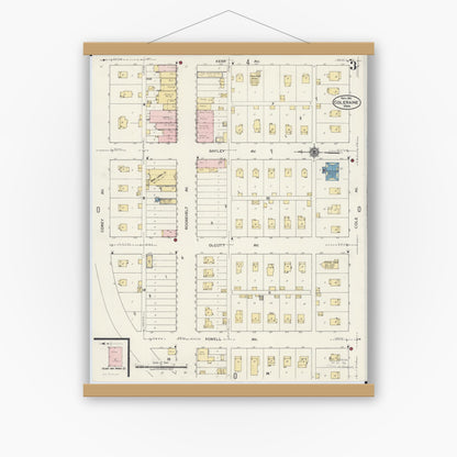 Old map wall art mockup — magnetic wood frame on white wall — Sanborn Fire Insurance Map from Coleraine, Itasca County, Minnesota (1921), Sheet #0003