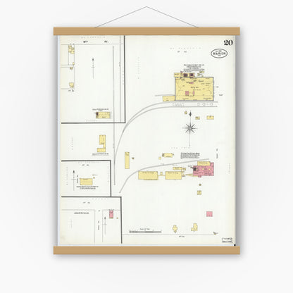 Old map wall art mockup — magnetic wood frame on white wall — Sanborn Fire Insurance Map from Marion, Grant County, Indiana (1901), Sheet #0020