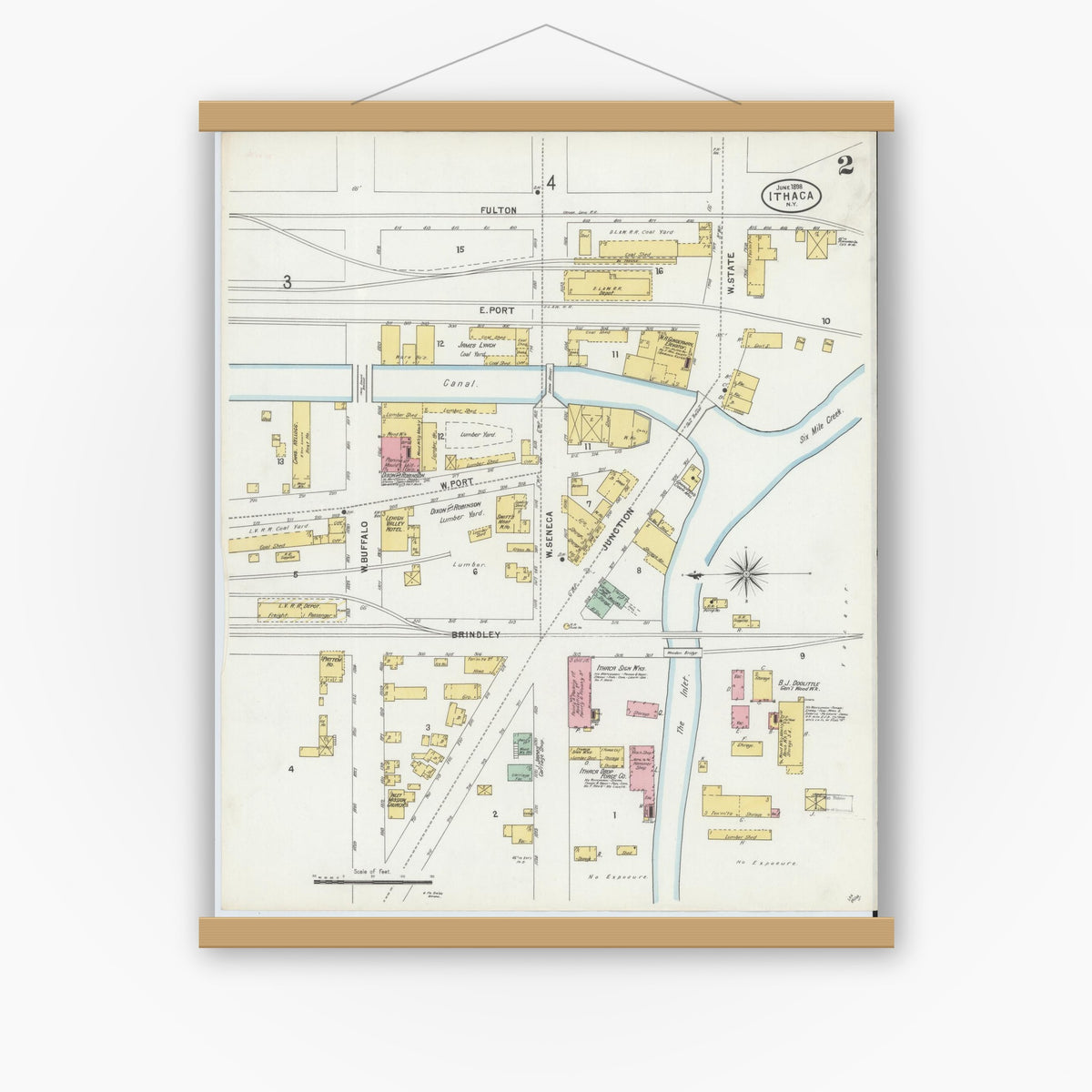 Old map wall art mockup — magnetic wood frame on white wall — Sanborn Fire Insurance Map from Ithaca, Tompkins County, New York (1898) - Complete Map Set