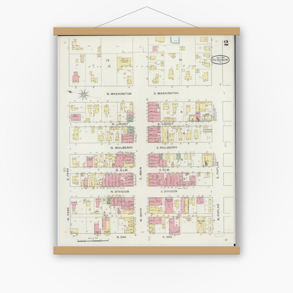 Old map wall art mockup — magnetic wood frame on white wall — Sanborn Fire Insurance Map from Du Quoin, Perry County, Illinois (1894), Sheet #0002