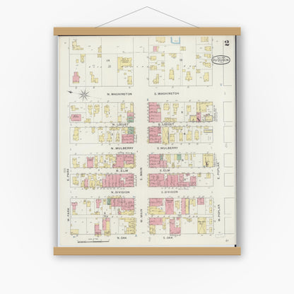 Old map wall art mockup — magnetic wood frame on white wall — Sanborn Fire Insurance Map from Du Quoin, Perry County, Illinois (1894), Sheet #0002