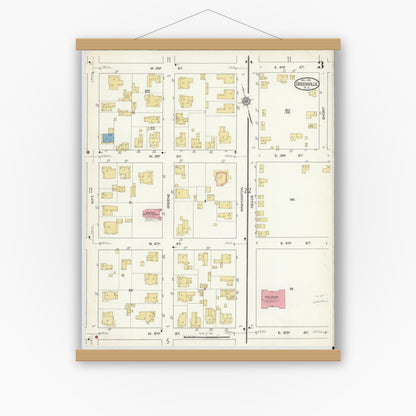Old map wall art mockup — magnetic wood frame on white wall — Sanborn Fire Insurance Map from Greenville, Pitt County, North Carolina (1916), Sheet #0003